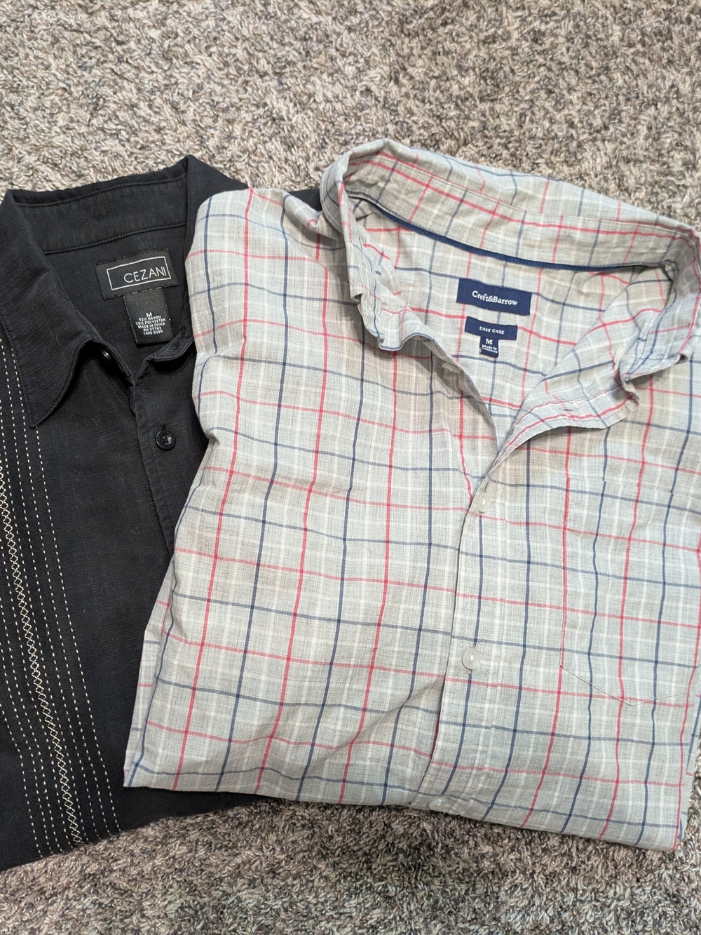 Set Of 2 Button Down Shirts - Black And Gray with Red & Blue Checks